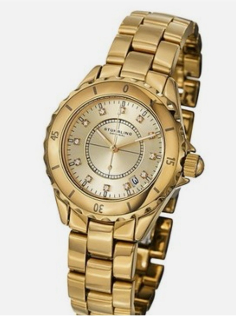 Stuhrling Quartz Divinity gold Swarovski Accented Ceramic Bracelet Mens Watch